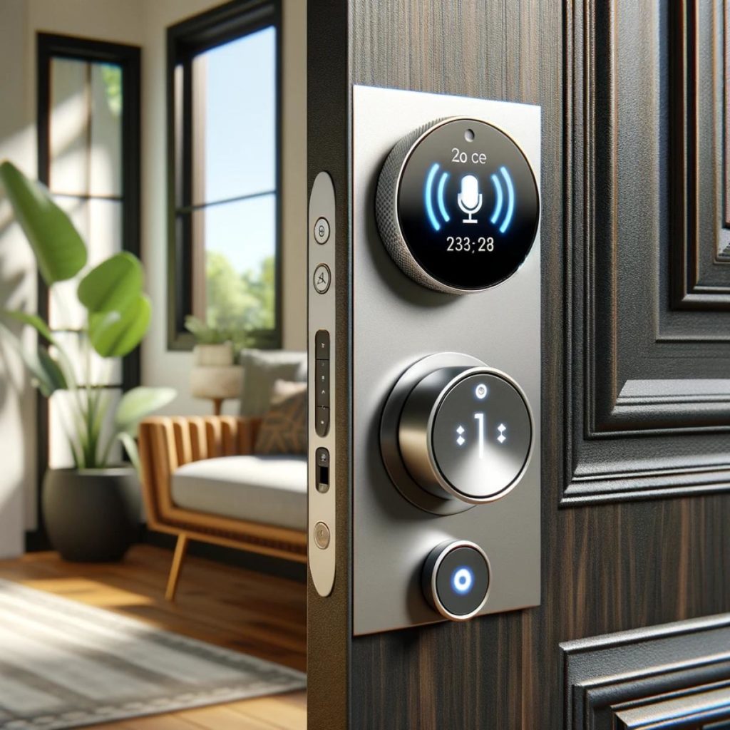 front door equipped with a voice-controlled smart lock